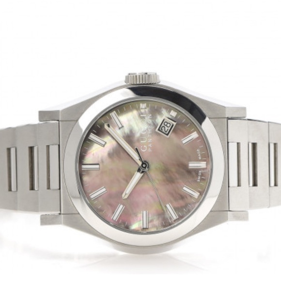 GUCCI Stainless Steel Black Mother of Pearl 115 Pantheon Quartz Watch - Picture 6 of 10